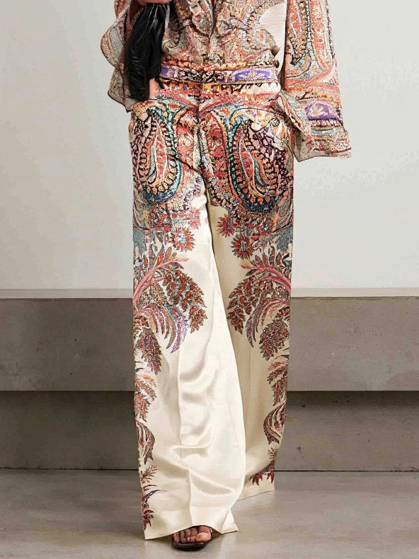 Exquisite Vintage Paisley Print Ruffled Shirt
