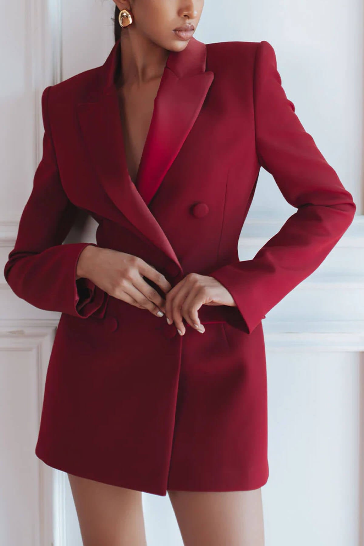 Elegant Double-Breasted Lapel Tuxedo Mini Dress