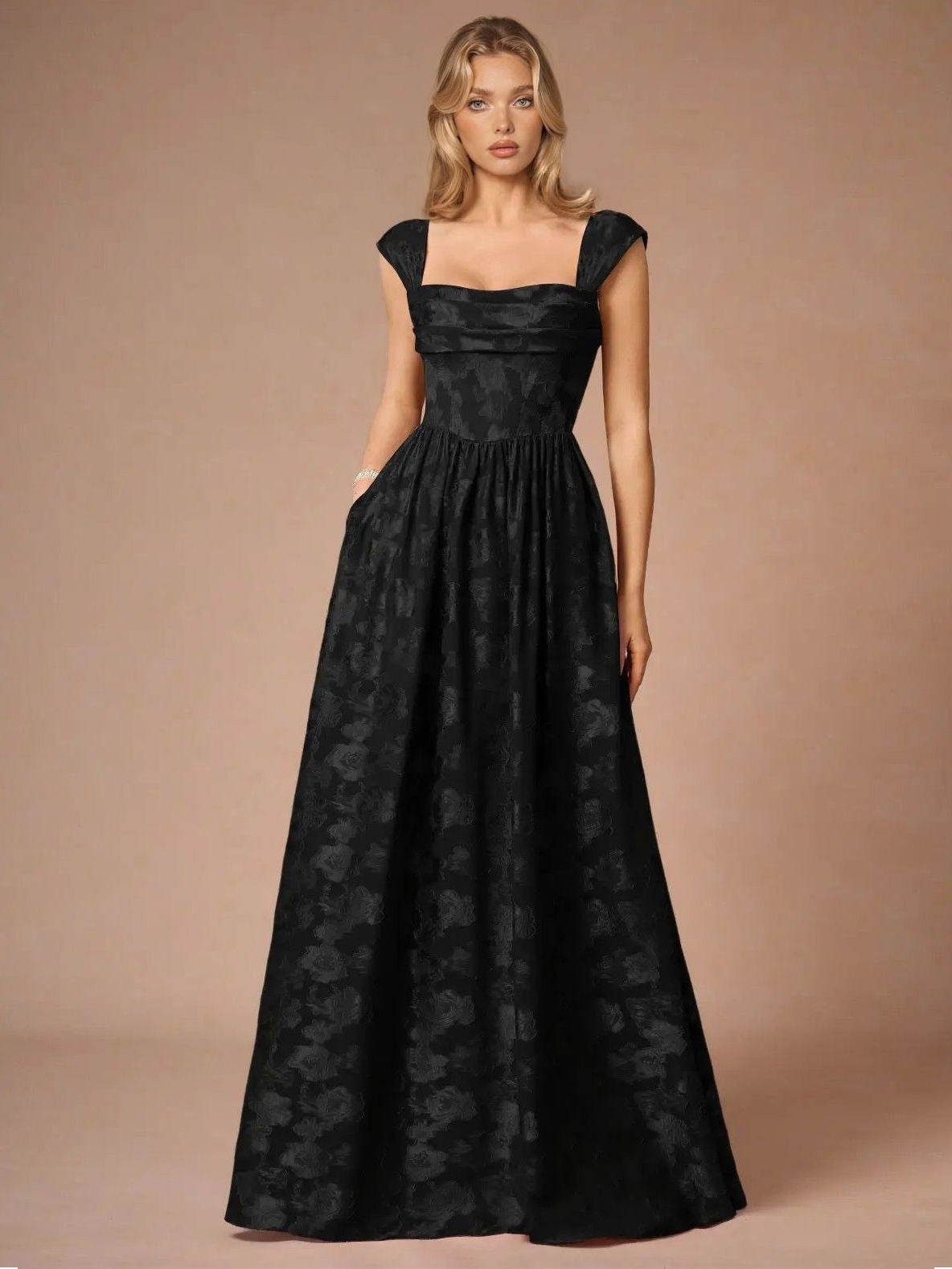 Elegant Drape Neck Floral A-Line Maxi Dress