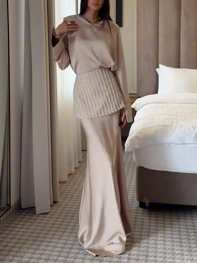 Elegant Satin Long-Sleeved Loose Blouse