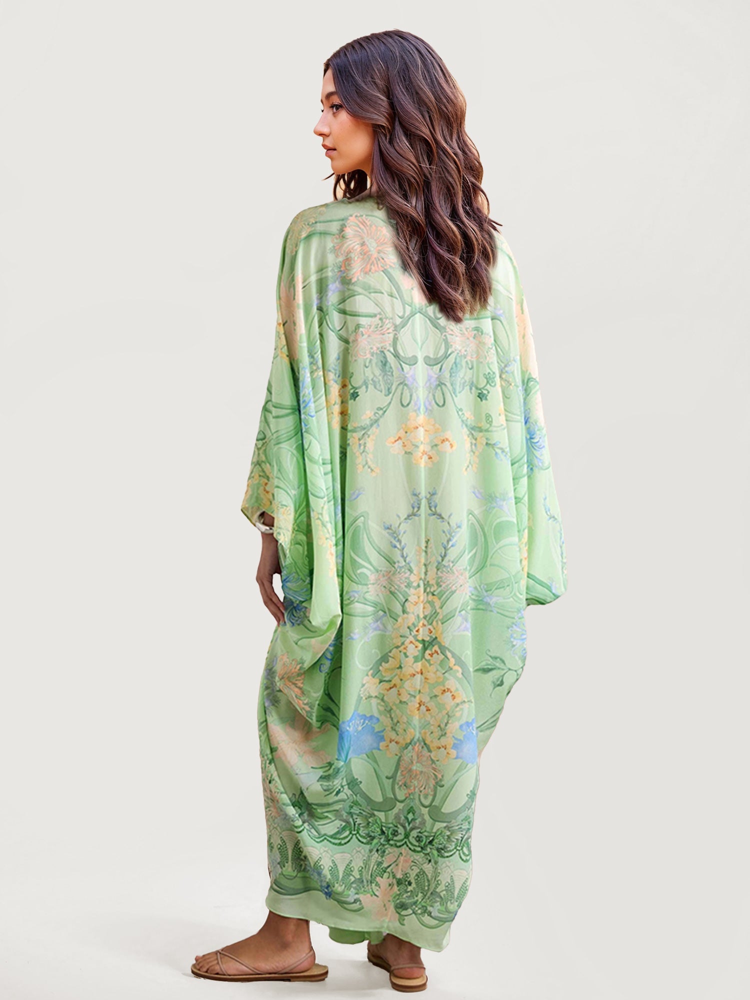 Unique Floral Print V Neck Oversized Midi Dress