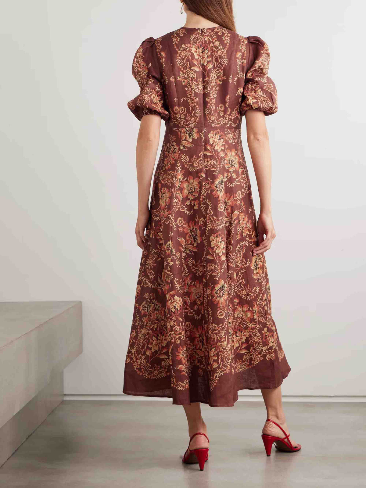 Retro Bohemian Floral Print Puff Sleeve Maxi Dress