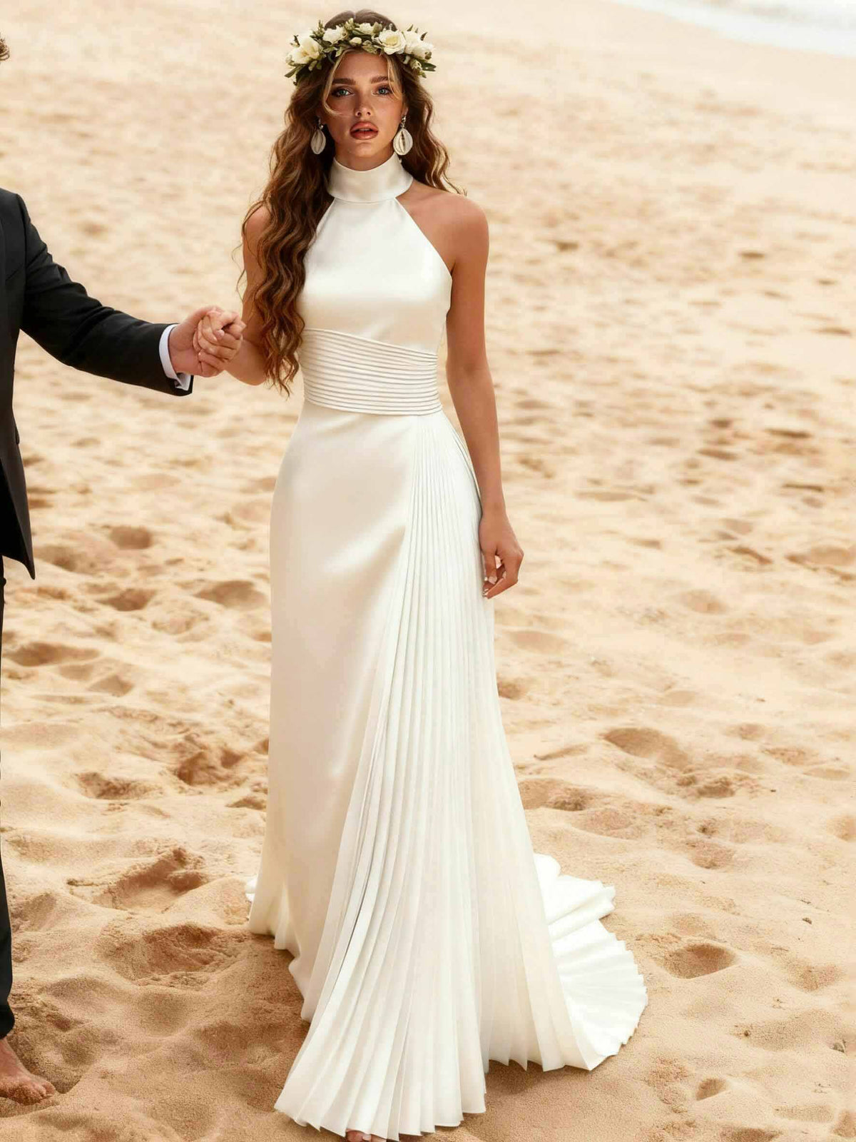Elegant Halter Pleated Maxi Dress