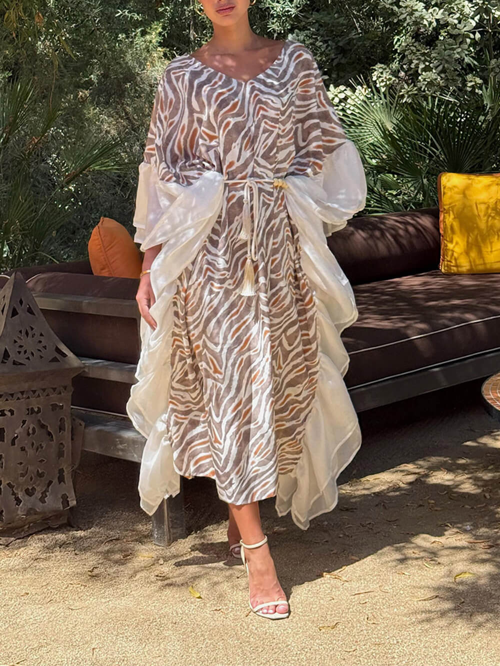 Retro Lace Patchwork Leopard Print Loose Midi Dress