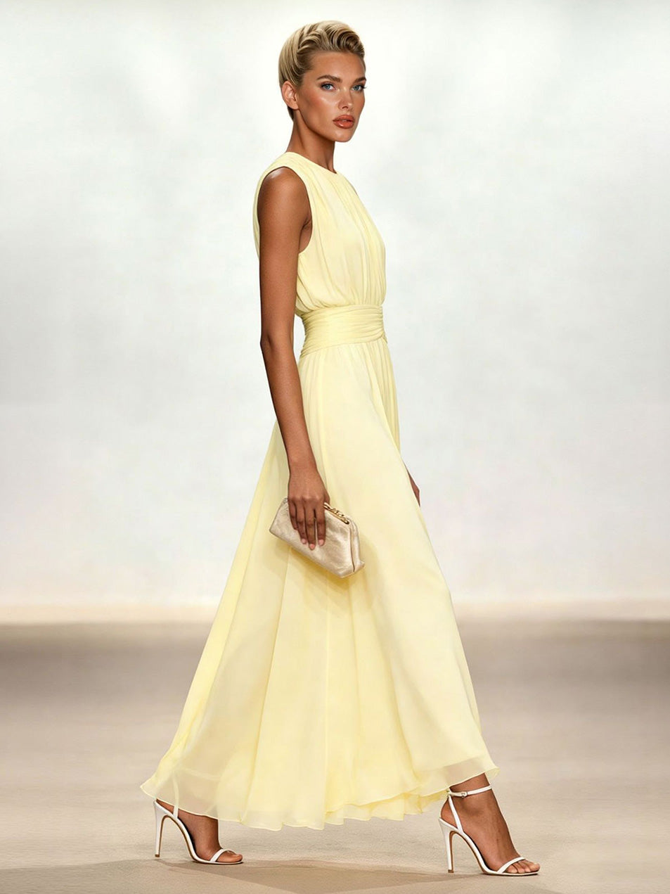 Elegant Sleeveless Pleated Chiffon Maxi Dress