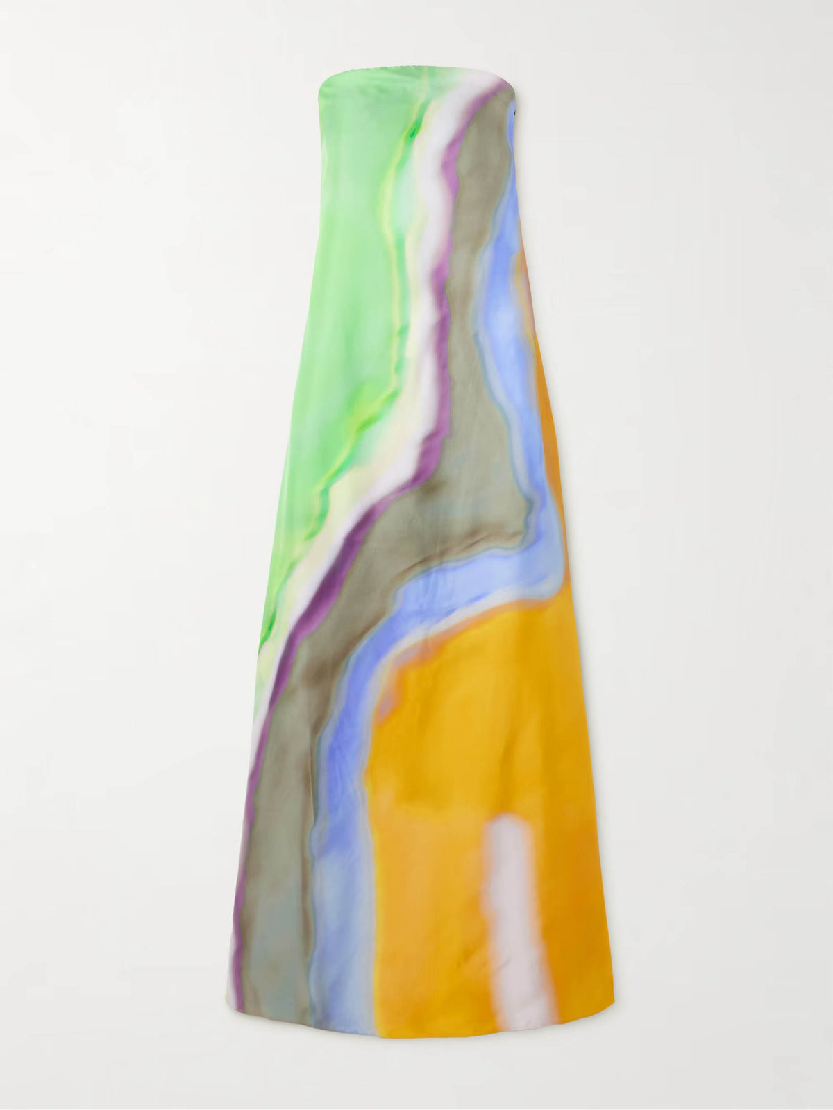 Exquisite Off-the-shoulder Watercolor Print Satin Maxi Dress