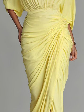 Elegant High-neck Half-sleeve Pleated Maxi Dress