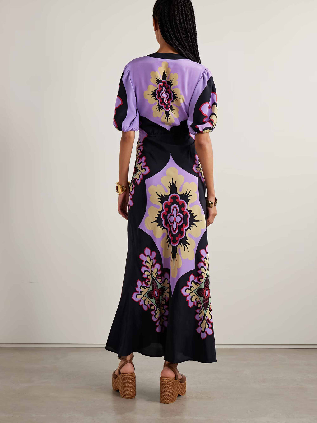 Unique Vintage Floral Print Puff Sleeve Maxi Dress