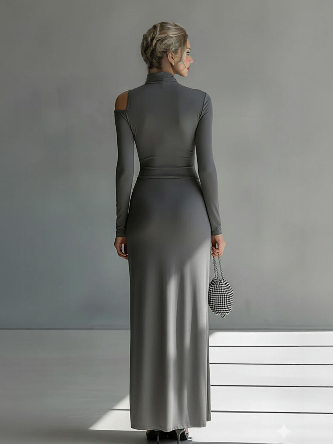 Casual Silky Stretch Pleated Cutout Maxi Dress