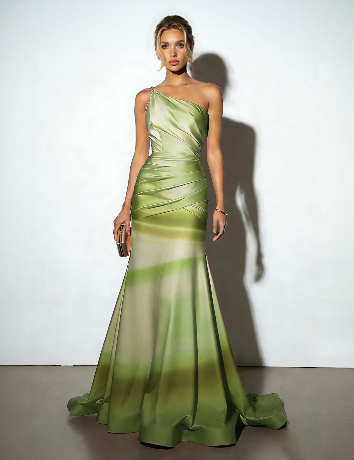 Elegant Satin Abstract Print Maxi Dress