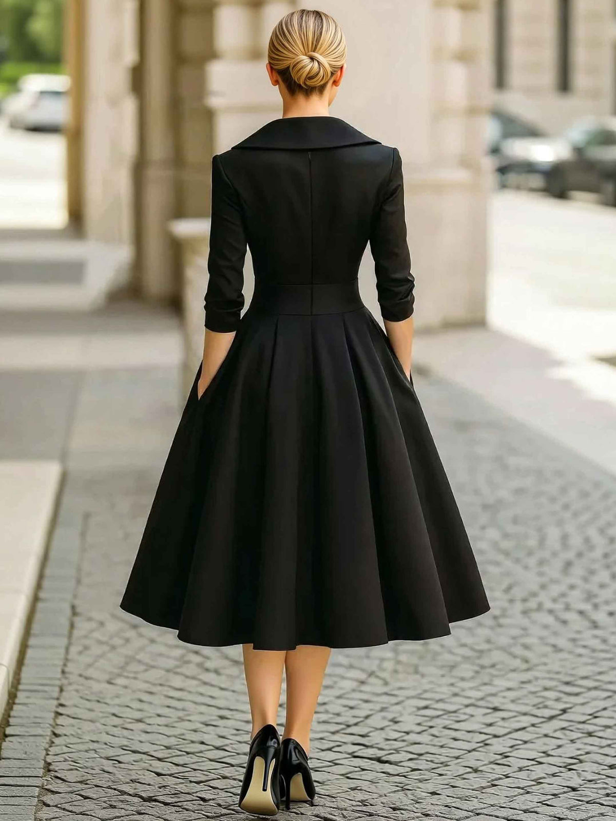 Elegant V-neck Long-sleeved Midi Dress