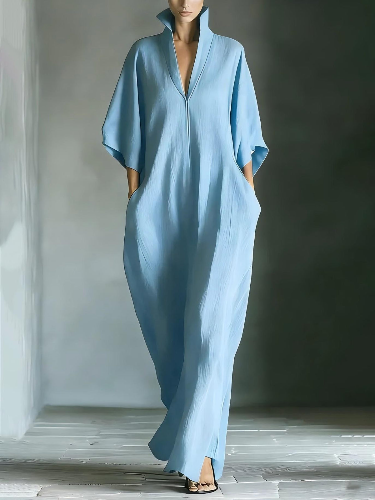 Elegant High-Neck Batwing Sleeve Maxi Dress