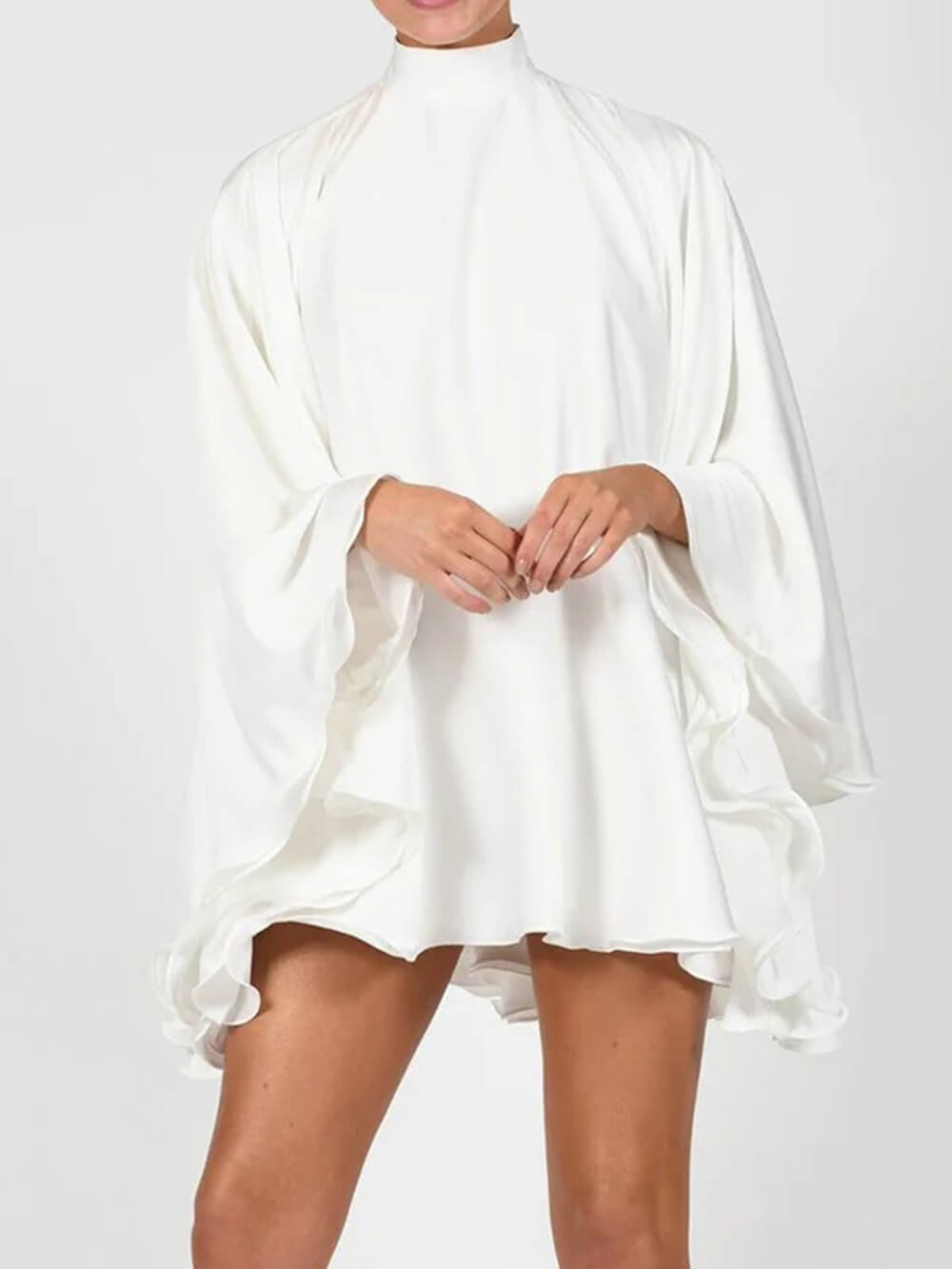 Elegant High-Neck Backless Bell-Sleeve Mini Dress
