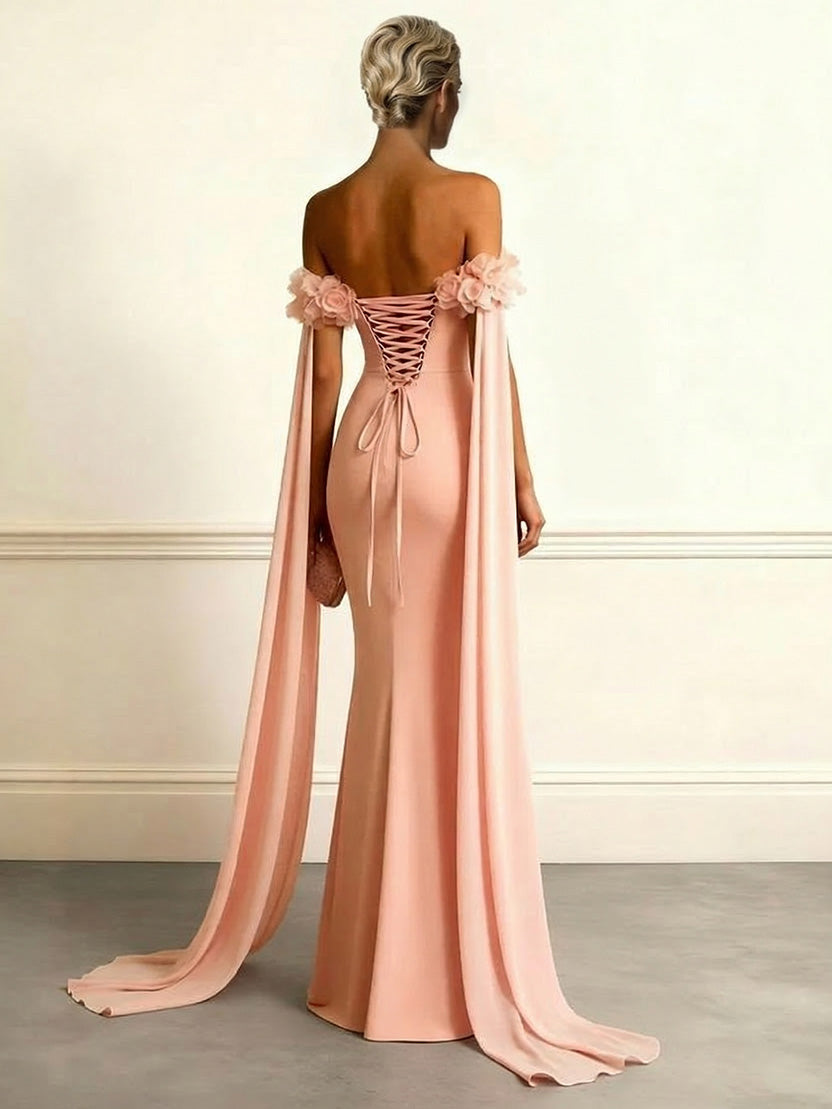 Elegant Floral Applique Off-Shoulder Maxi Dress
