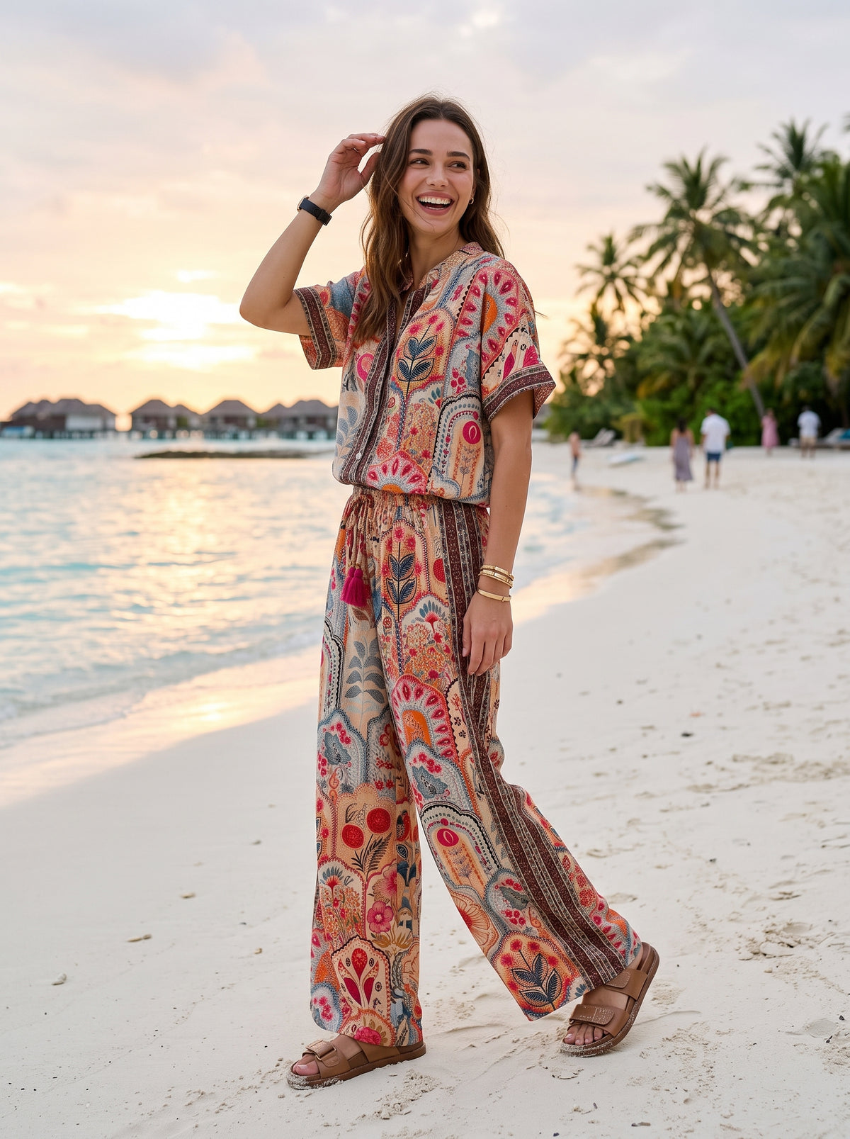 Boho Printed Fringe-Accented Loose Blouse