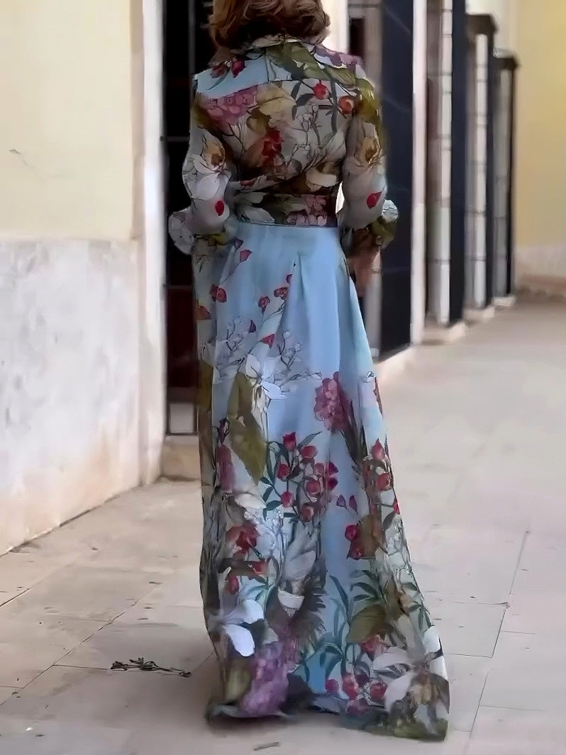 Elegant Watercolor Floral Lace-Up A-Line Skirt