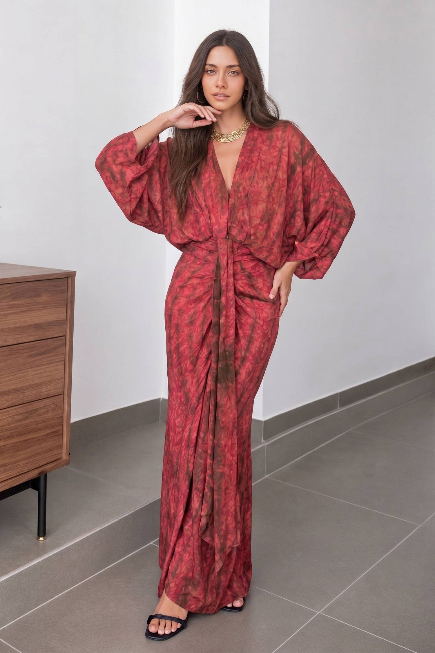 Kimono-Style Printed Dress