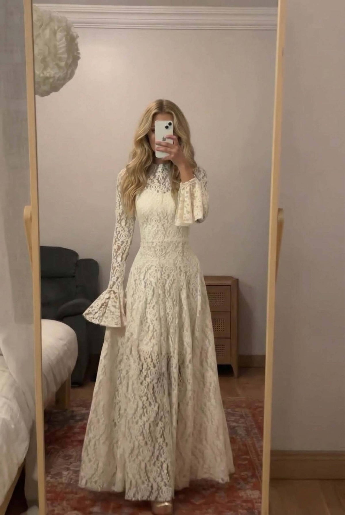 Lace Trumpet Sleeve Maxi Dress