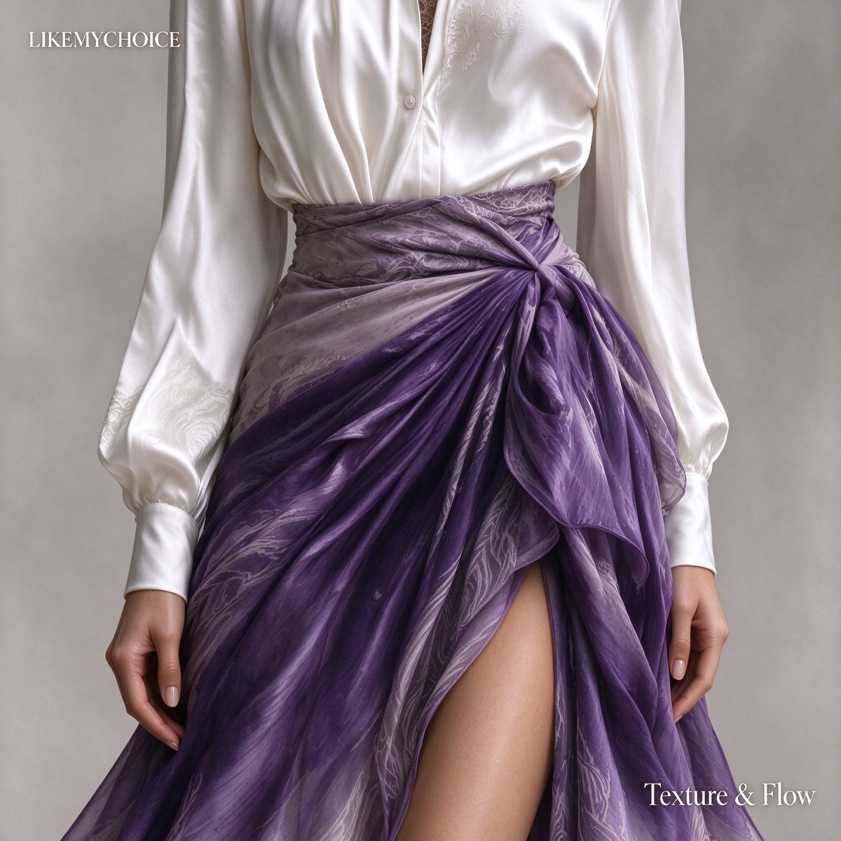 Two-piece Embroidered Satin Shirt With Vertical Collar Gradient Purple Kink Split Floating Dress