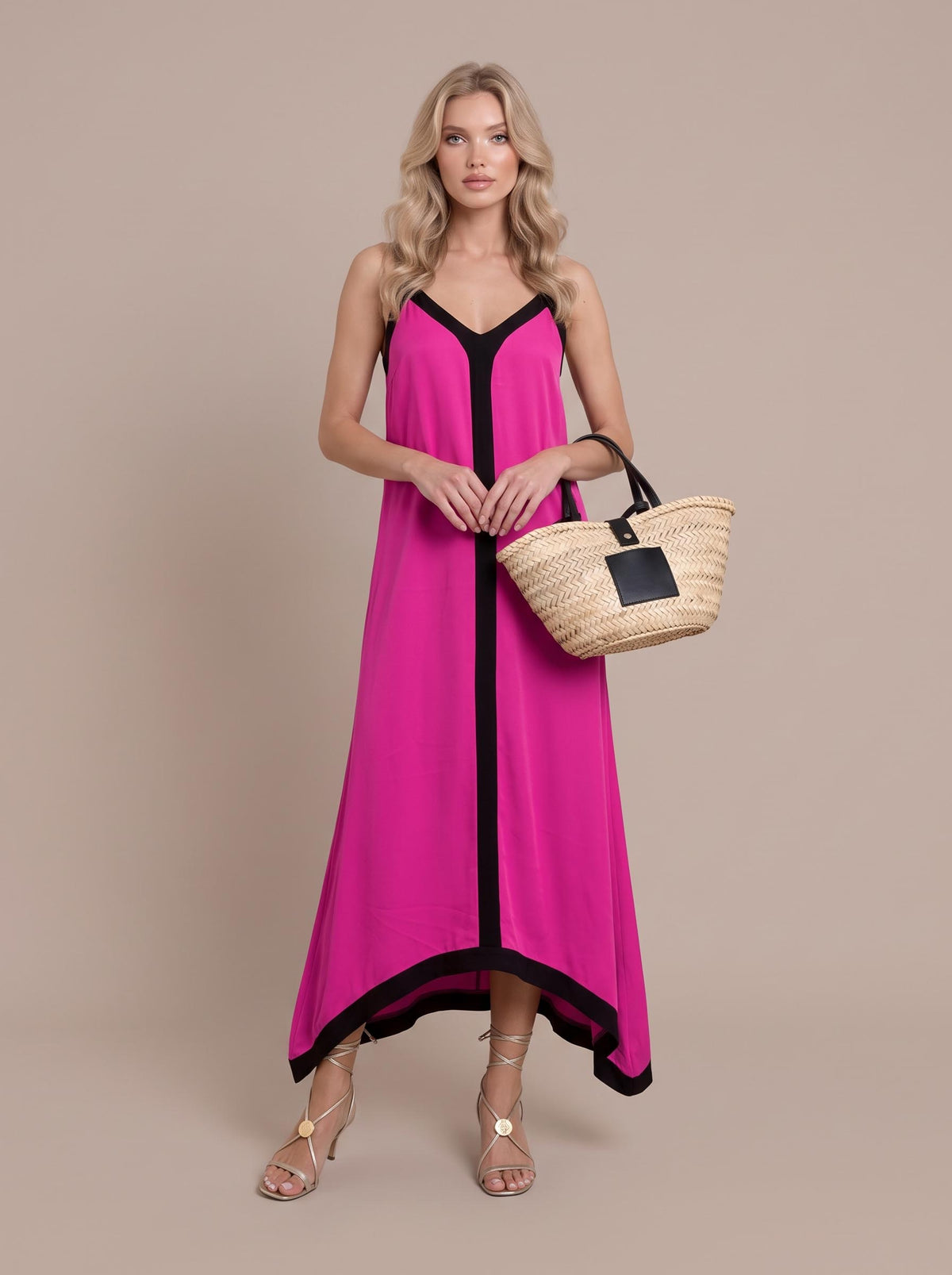 Colorblock Suspender Midi Dress