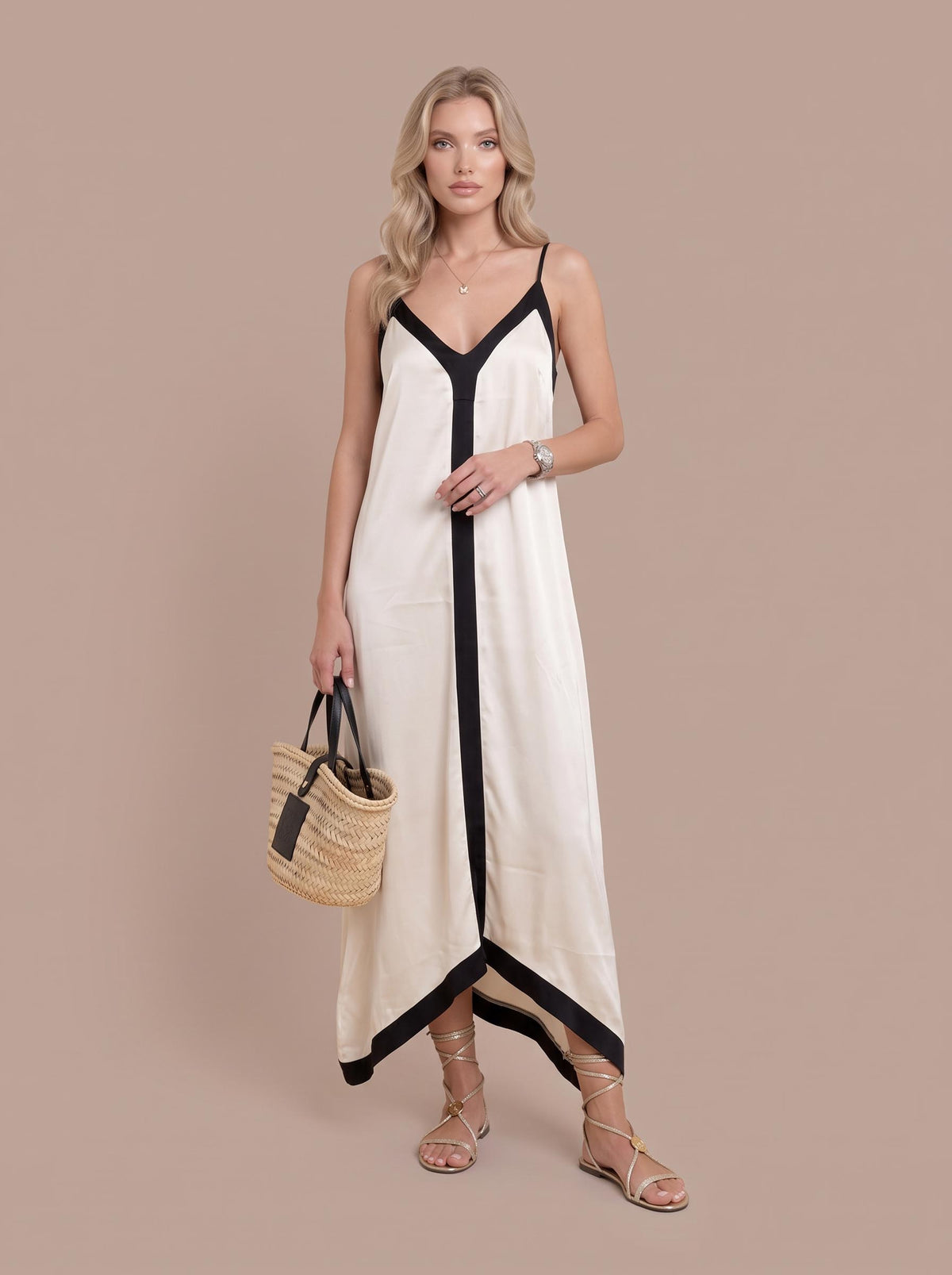 Colorblock Suspender Midi Dress