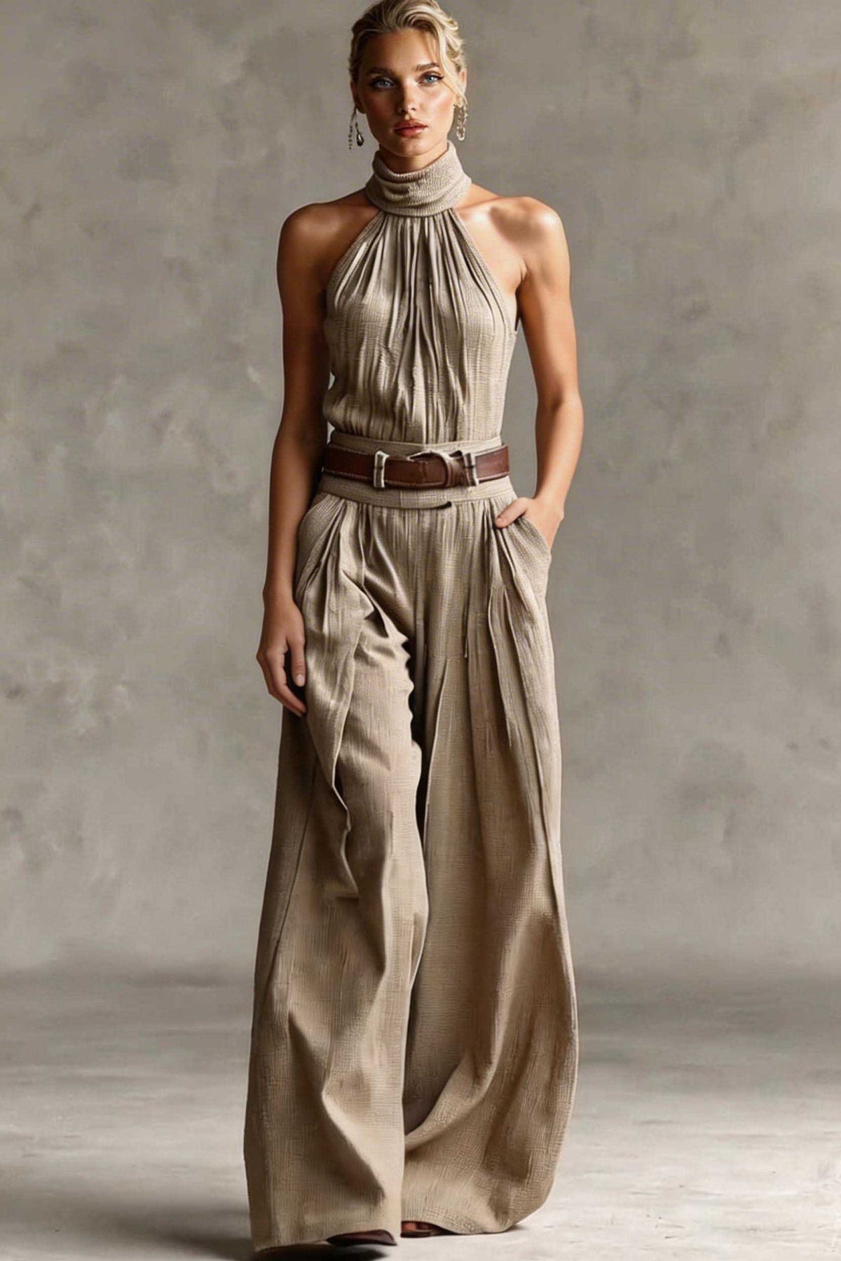 Minimalist High-Neck Off-Shoulder Jumpsuits