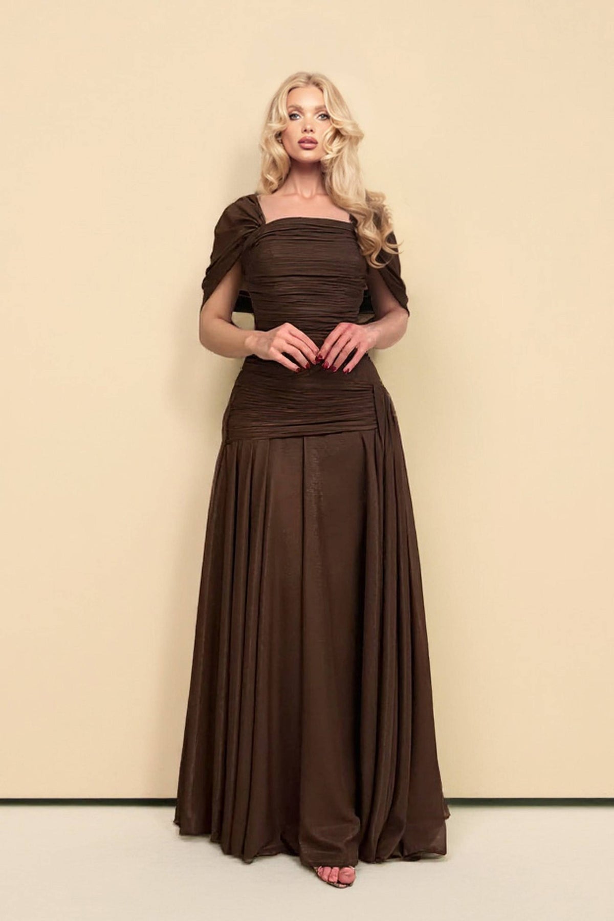 Pleated Design A- Line Maxi Dress