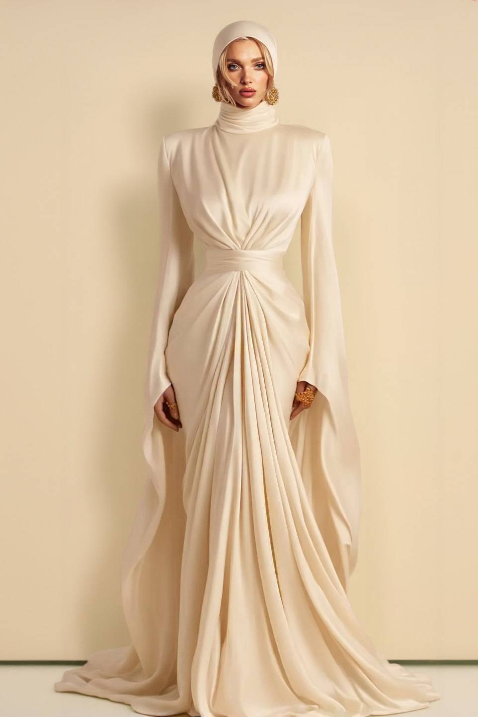 Pleated Design Waist-cinching Maxi Dress