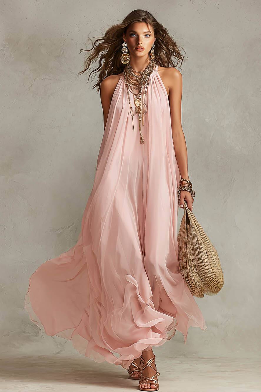 Off-Shoulder Chiffon Maxi Dress