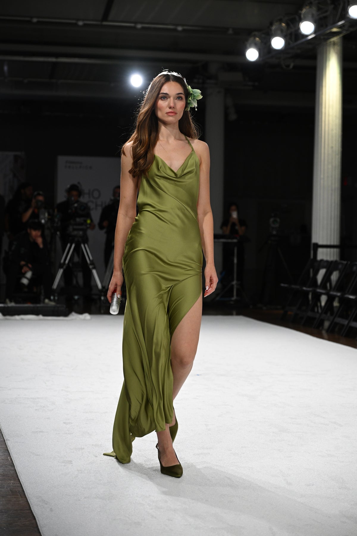 Elegant Satin Draped Backless Maxi Dress