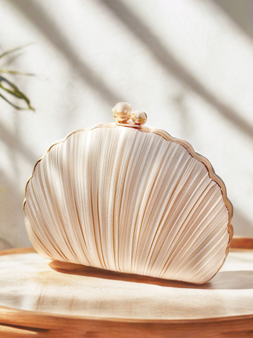 Shell Evening Bag Pleated Clutch