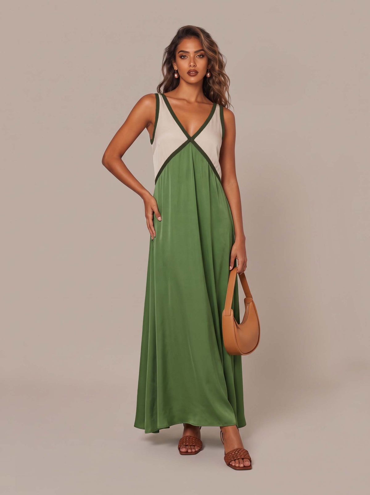 Splicing Chic V-neck Contrasting Color Dress