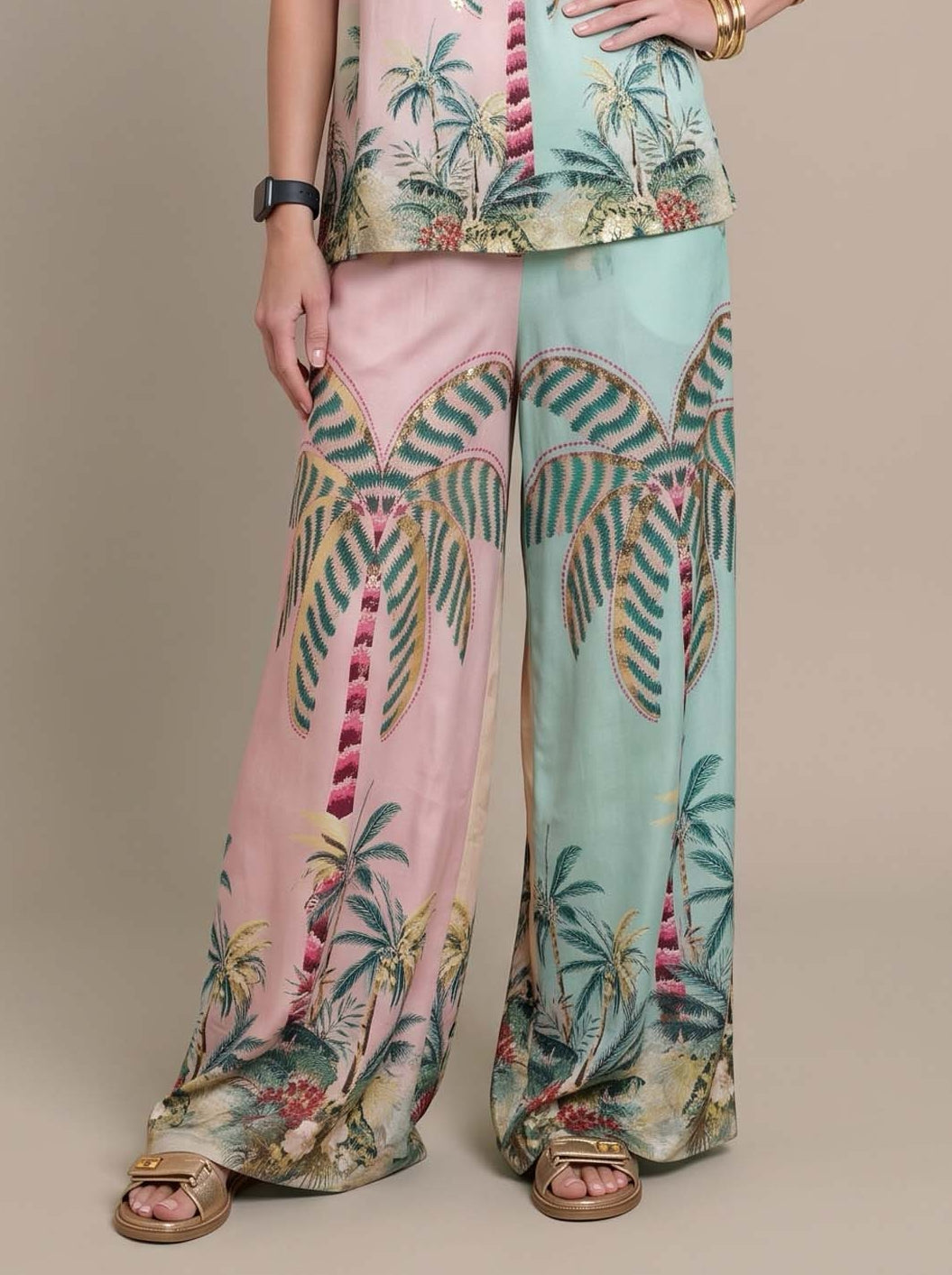 Unique Palm Tree Print Elastic Waist Loose Wide-Leg Pants