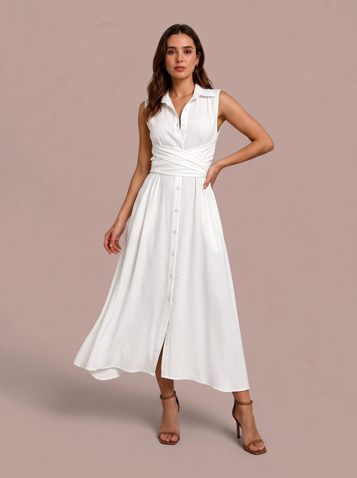 Unique Shirt Style Single-breasted Tie Midi Dress