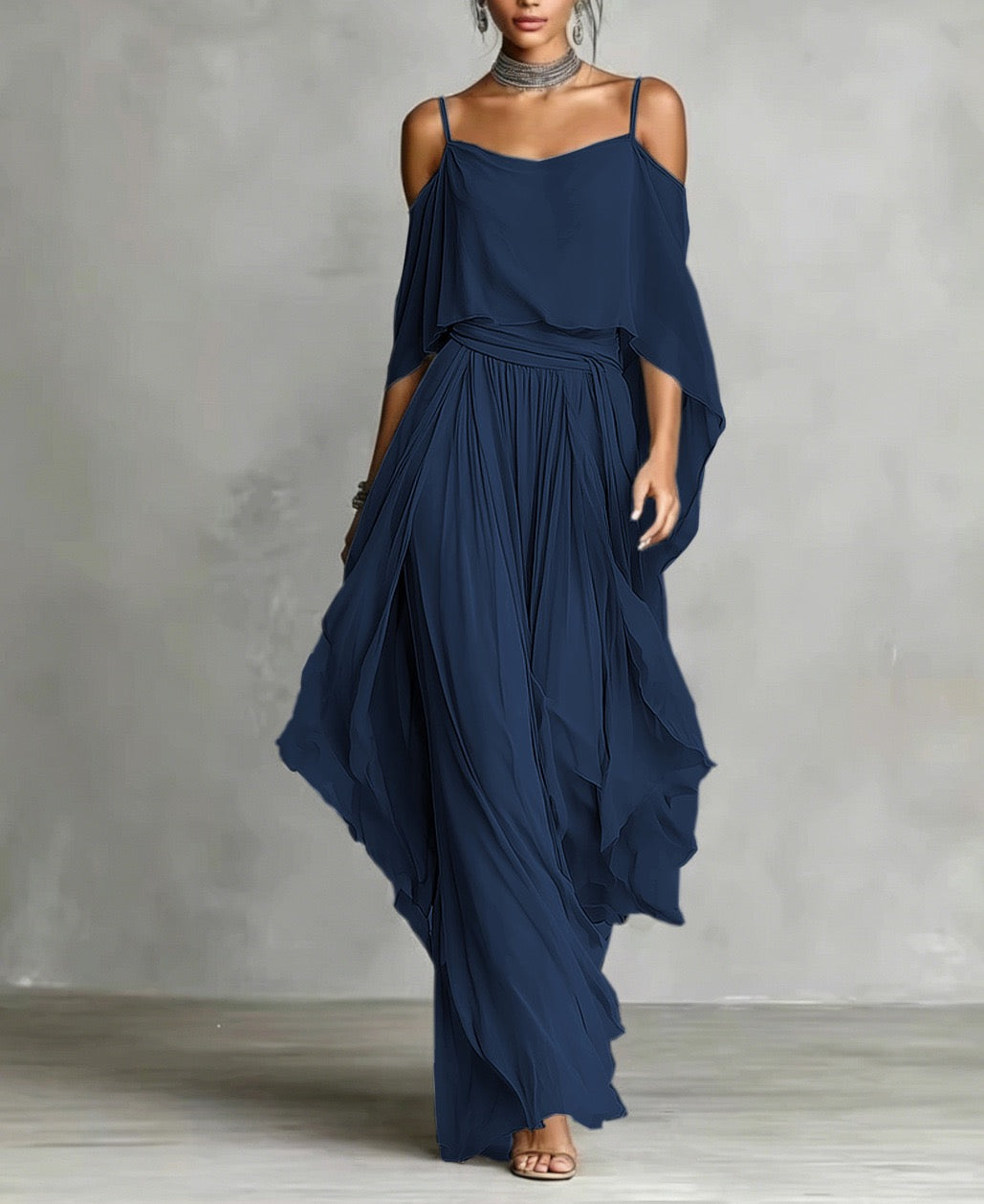 Elegant Off-Shoulder Chiffon Camisole & Wide-Leg Pants Two-Piece Set