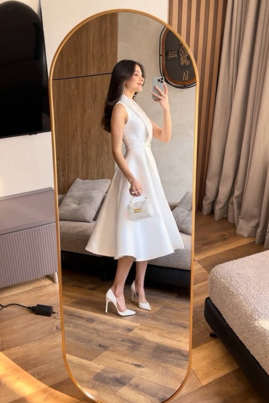 V-Neck High-waisted A- Line Midi Dress