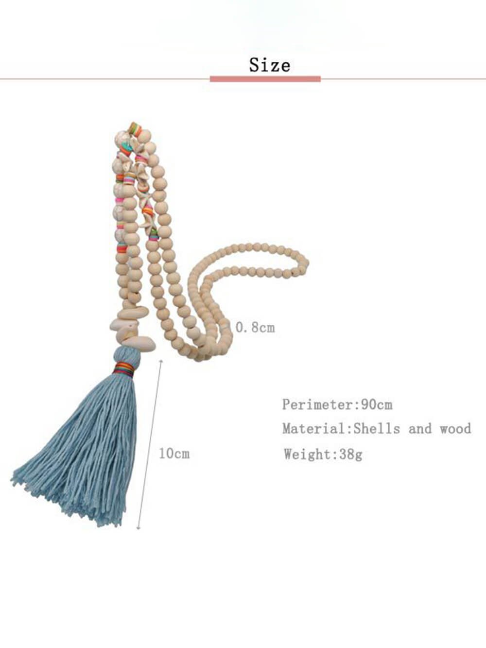 Wooden Beads Tassel and Peace Charm Pendant Long Necklace