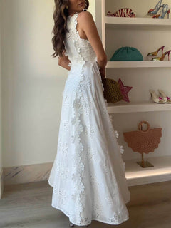 Delicate Lace Hook And Lace Up Sides Maxi Dress