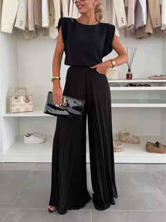 Fashionable Round Neck Padded Shoulder Top