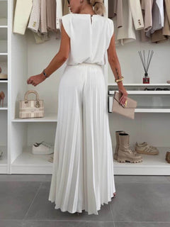 Fashionable Elastic Waist Pleated Wide-Leg Pants