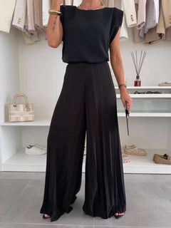Fashionable Round Neck Padded Shoulder Top