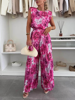 Fashionable Elastic Waist Pleated Wide-Leg Pants