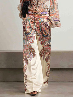 Exquisite Vintage Paisley Print Ruffled Shirt