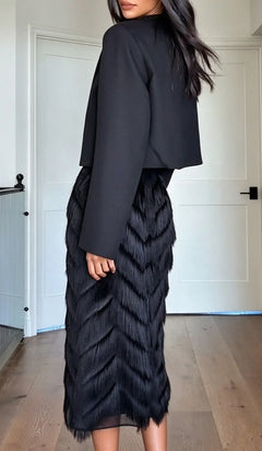 Black Cropped Long Sleeve Jacket and Chevron Fringe Midi Skirt Two Piece Set [erp-image:42e0ee183d98374b02dabc42]