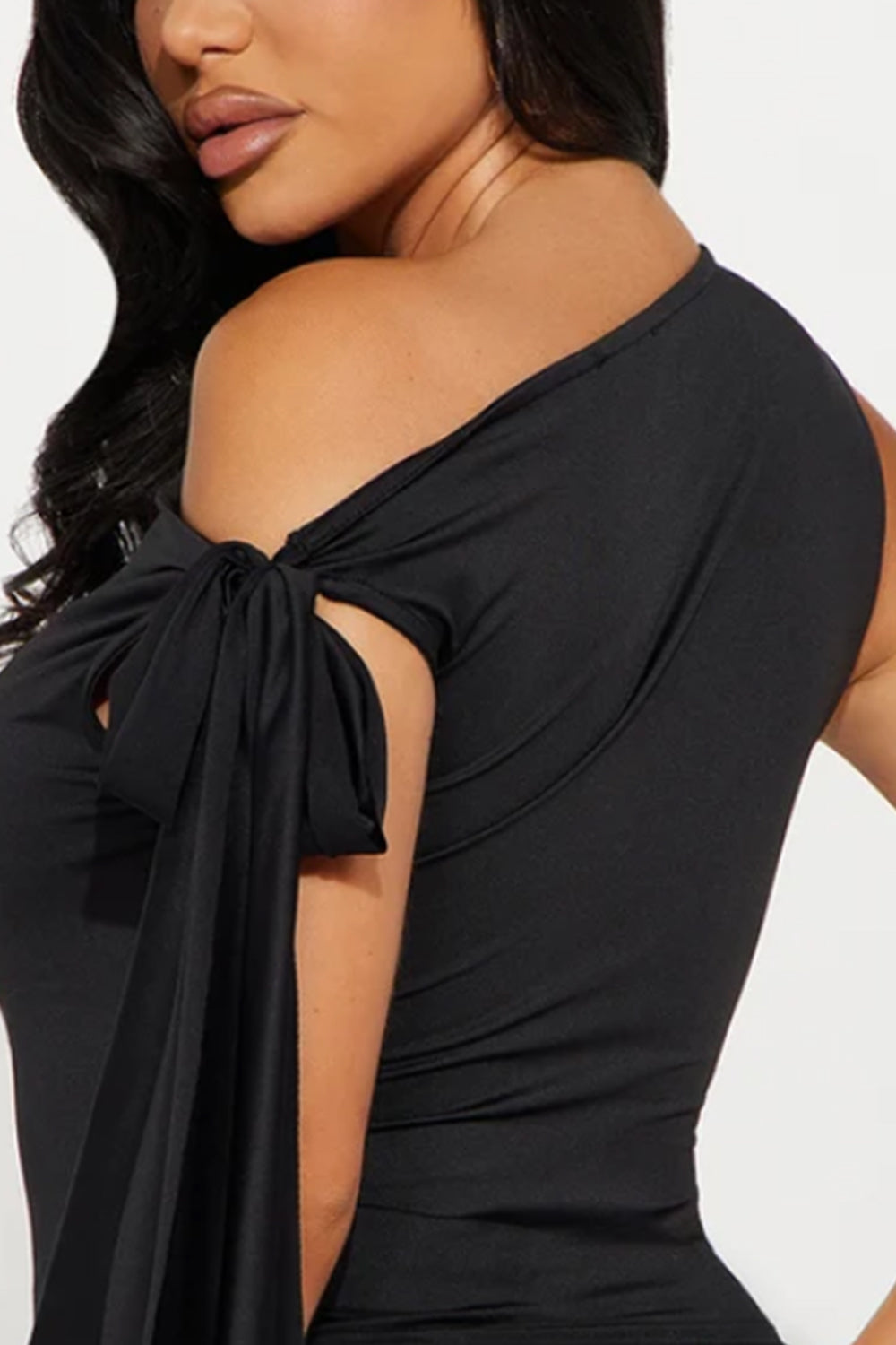 One Shoulder Tie Crop Top Fringe Maxi Skirt Two Piece Set