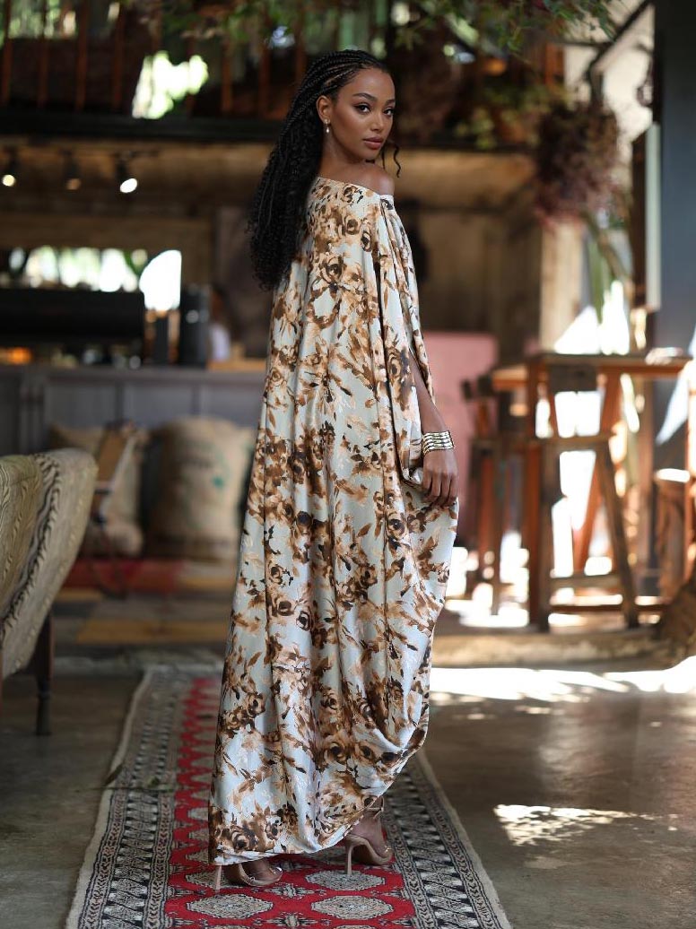 Elegant One-Shoulder Floral Draped Ruched Maxi Dress