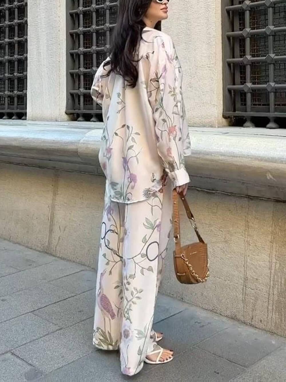 Elegant Floral Print Loose-Fit Button-Up Oversized Shirt