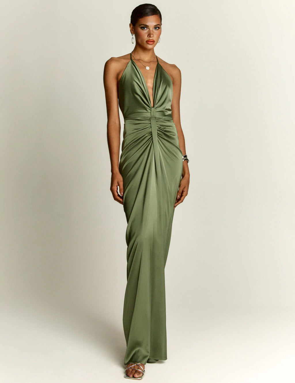 Elegant Grecian-Style Halter Deep V Maxi Dress