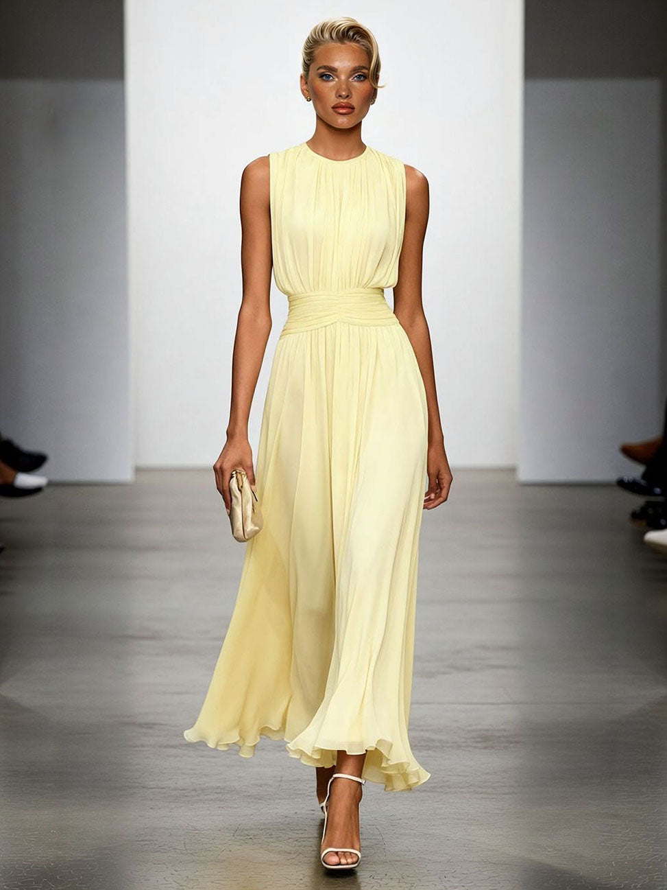 Elegant Sleeveless Pleated Chiffon Maxi Dress