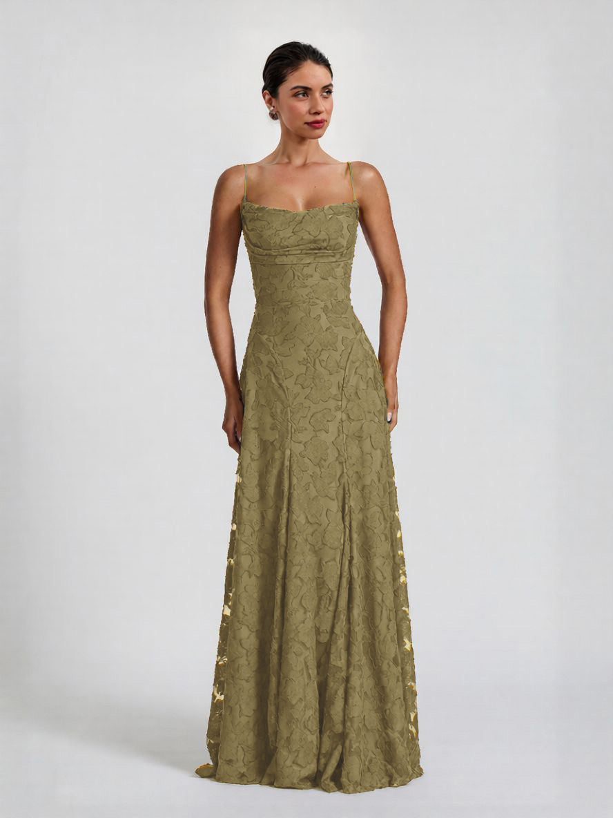 Elegant Floral Lace Spaghetti Strap Maxi Dress
